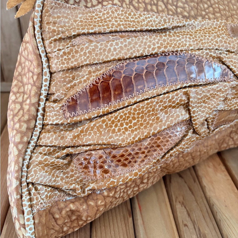Vintage Leather Patchwork Exotic Boho Embossed Sn… - image 2